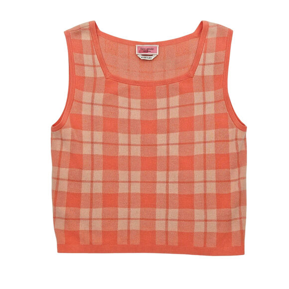 KATE SPADE NEW YORK Plaid Sleeveless‎ Sweater In Lychee XS - Picture 3 of 9